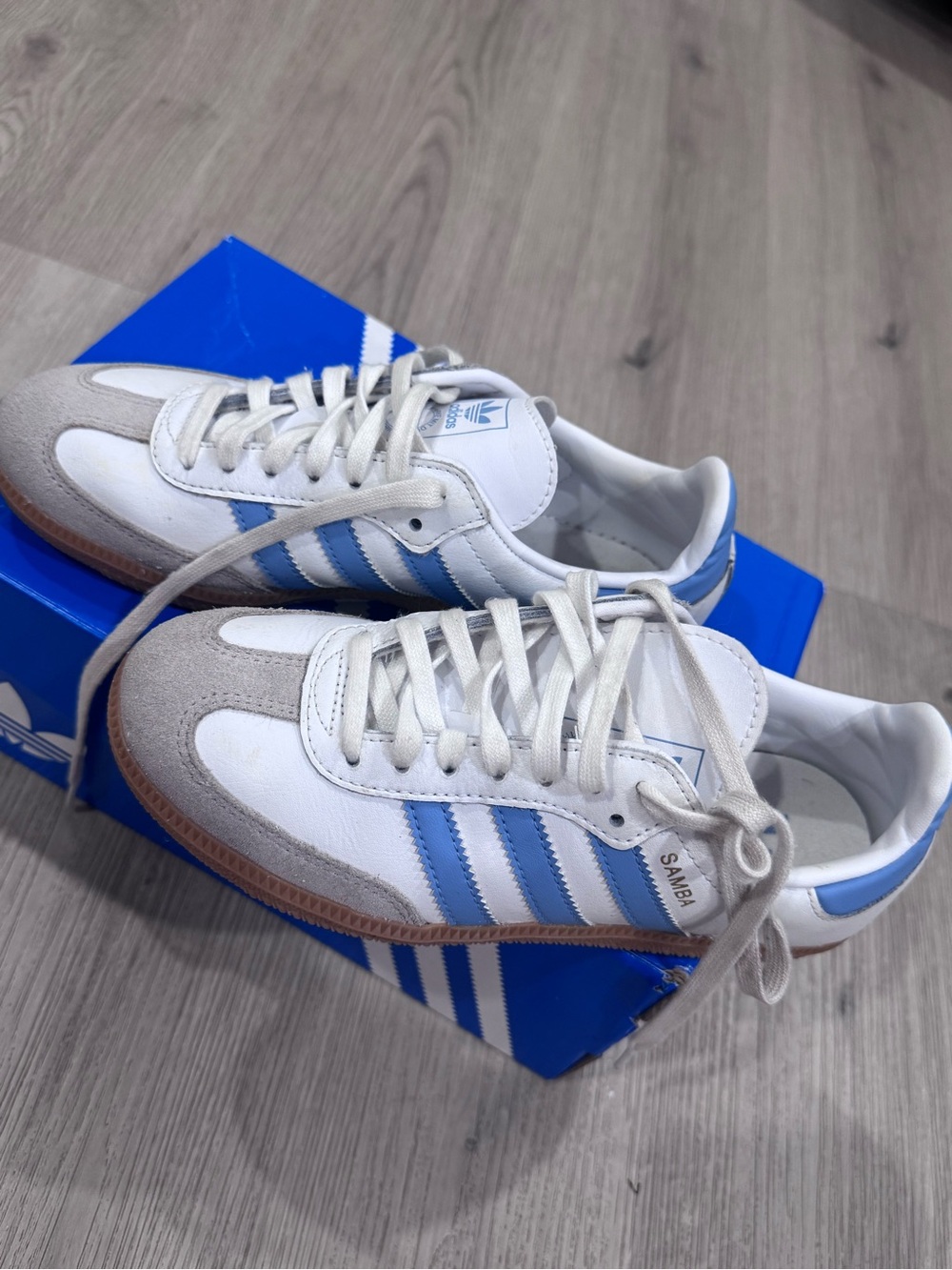 adidas Samba Sneakers in White and Light Blue